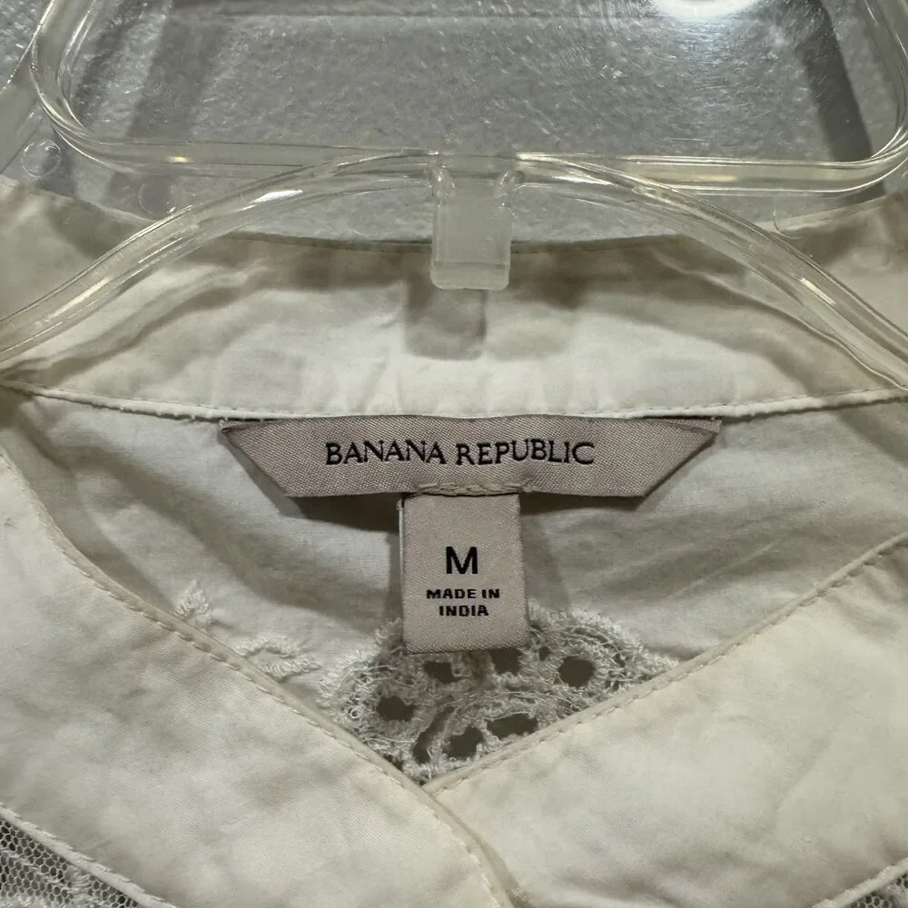 Banana Republic Top Marianna Lace Cotton White Peasant Victorian Women sz Medium